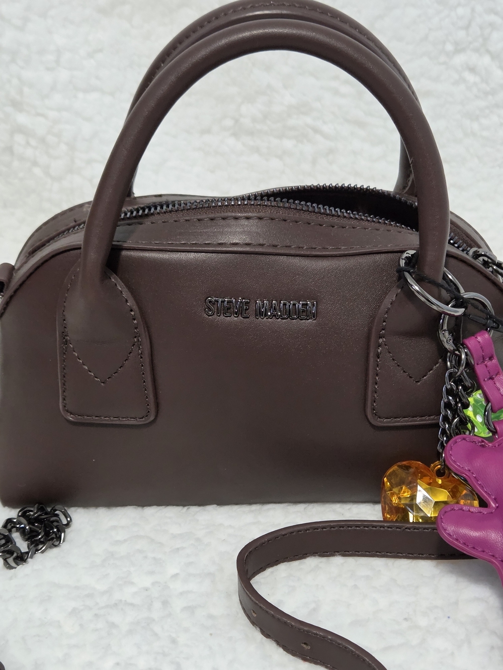Steve Madden Brown Mini Dome Satchel with Colorful Charm Accents